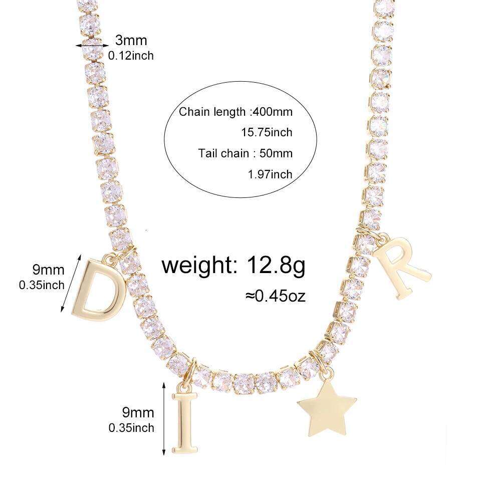 ZAKOL Luxury Shiny AAA Zircon Letter Star Charm Necklace for Women Exquisite Party Wedding Choker Neck Accessories