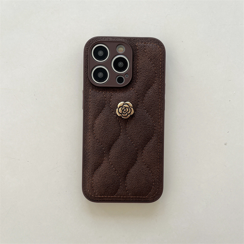 Brown Down Camellia Suitable for Apple 15 Pro Max Phone Case iPhone 14 Shockproof 13 Full Coverage 12 Silicone