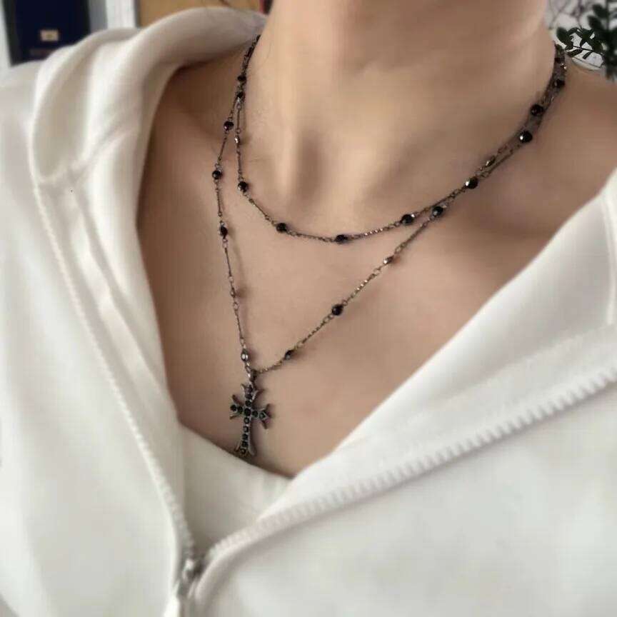 ZAKOL Neo-Gothic Cross Zirconia Necklaces For Women Girls Black Crystal Crucifix Clavicle Chain Choker Jewelry Festival Gifts