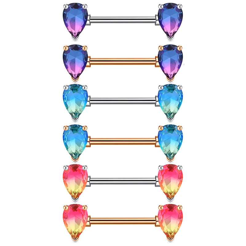 14G Nipple Piercing Bar Ring Inlaid Water Drop Cut Zircon Elegant Body Piercing Jewelry Decor 1 pair 251224
