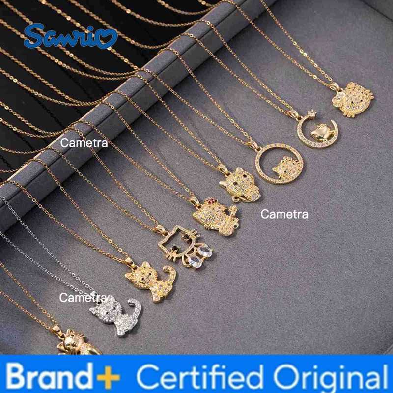 Sanrio Gold Color Fashion Cute Hello Kitty Zircon Pendant Necklaces for Women Girls Lovely Cartoon Cat Kitty Jewelry Accessories H251229