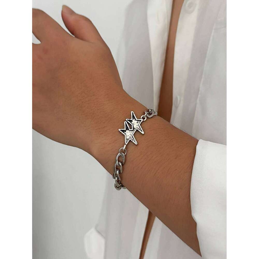 1pc Retro Double Stars Bracelet For Men Woman Hip Hop Unisex Punk Jewelry Cool Rock Luxury Accessories 25H1229