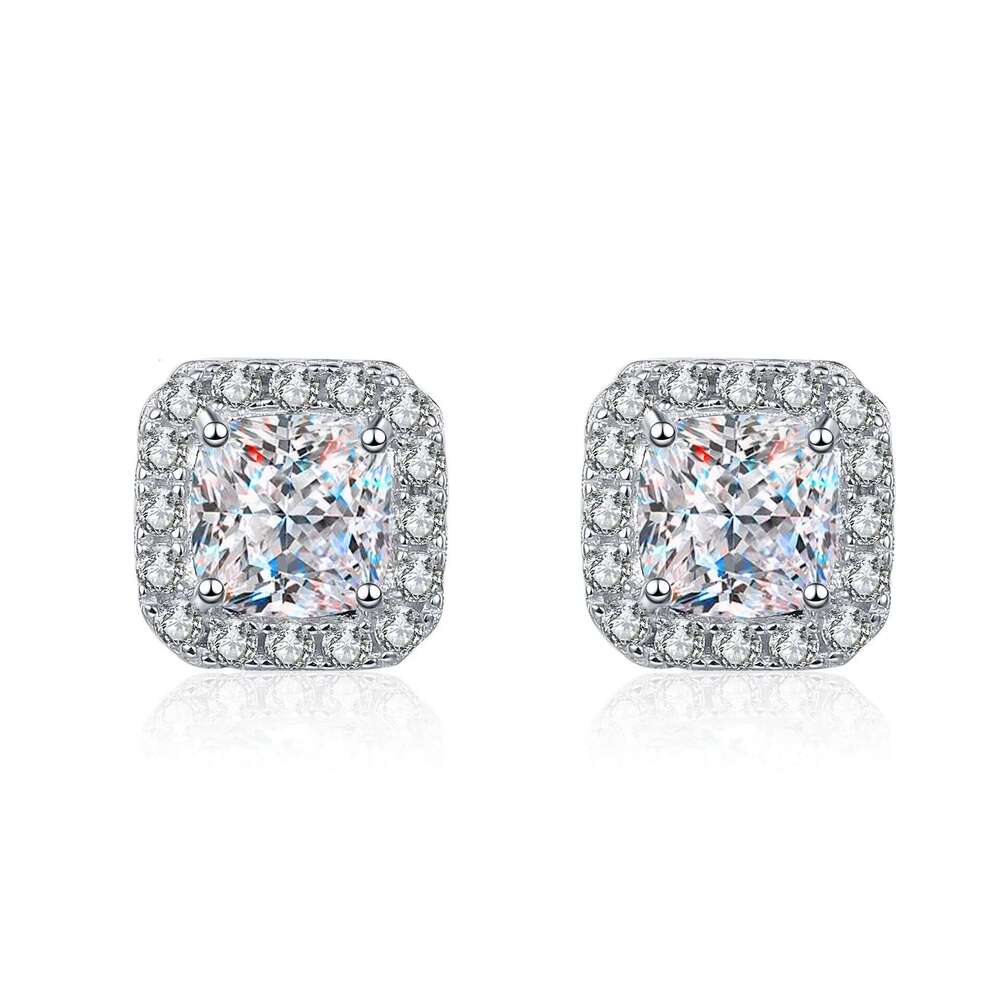 18K Gold Inlaid Women's Square Moissanite Pt950 Platinum Diamond Earrings, Fashionable Holiday Gifts cda