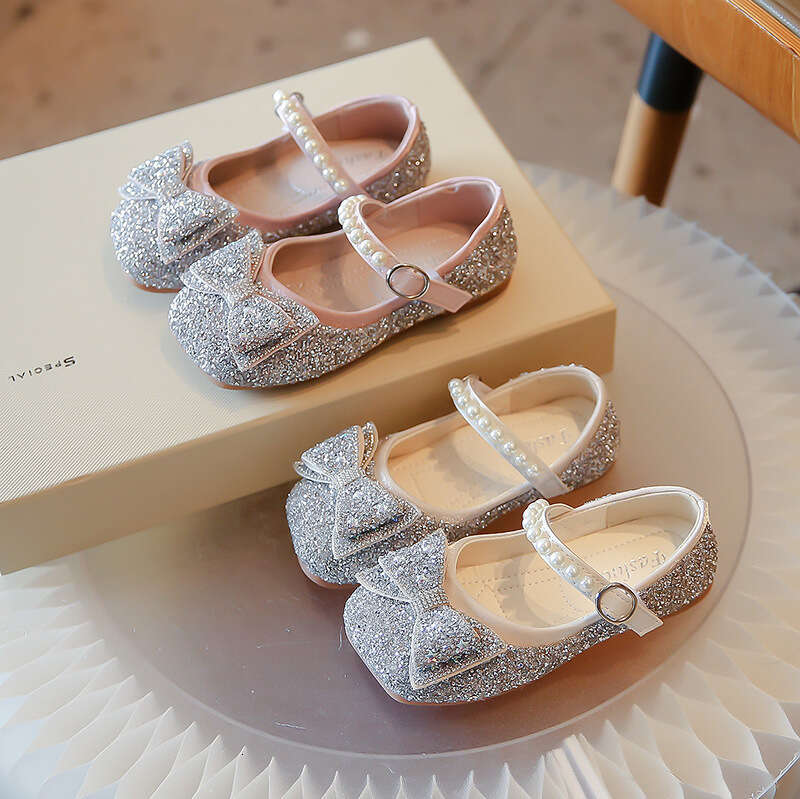 2025 Spring and Autumn New Children's Crystal Wholesale Cute Bow Fashion Single Girls' Princess Shoes