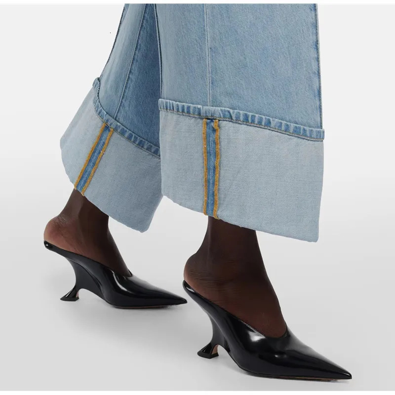 2024 Fashion Platform Wedges High Heels Mule Women Slippers Concise Shallow Pointed Toe Party Dress Ladies Shoes251222