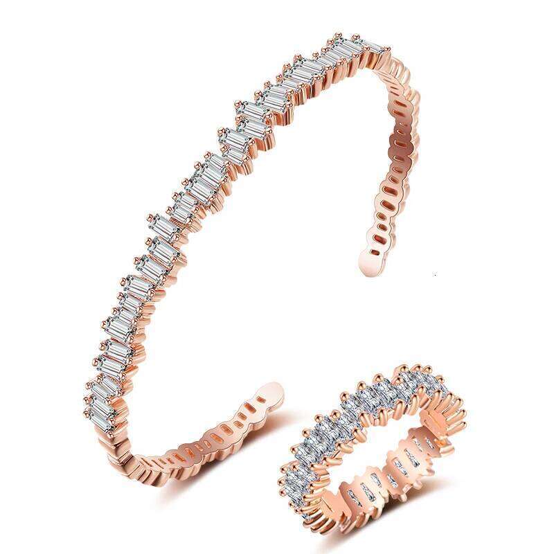 ZAKOL Classic Colorful Baguette Zircon Bangle Rings for Women Shiny Crystal Engagement Wedding Jewelry Christmas Gift