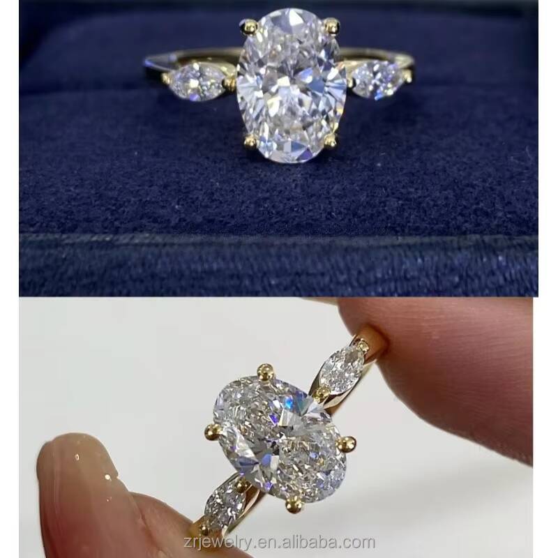 Fashion Jewelry Rings 18K 925 Sterling Silver Classic Ellipse Oval Shaped Moissanite Ring White Gold Band