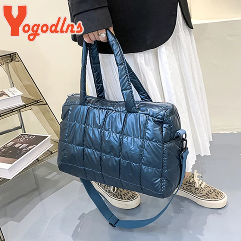Yogodlns Space Padded Cotton Handbag Big Capacity Shoulder Bag Waterproof Nylon Bag Travel Down Crossbody Bag Purse Bolsa251222