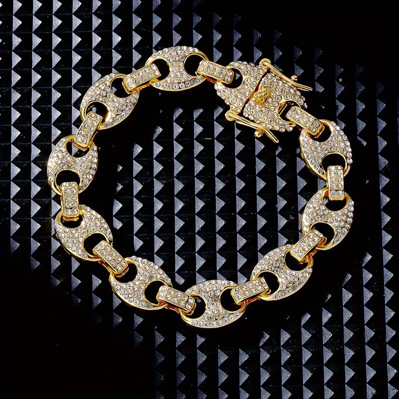 Luxury Brand Designer Jewelry E-Commerce Hot Selling European And American Fashion Hip-Hop Jewelry Coffee Bean Cuban Chain Full Diamond Personality Re