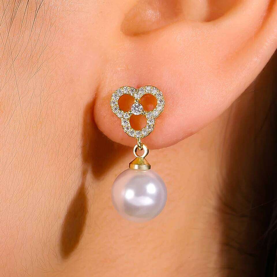 ZAKOL Elegant Shiny Zircon Inlaid Imitation Pearl Drop Earrings for Women Smooth Pearls Bridal Earring Wedding Party Jewelry