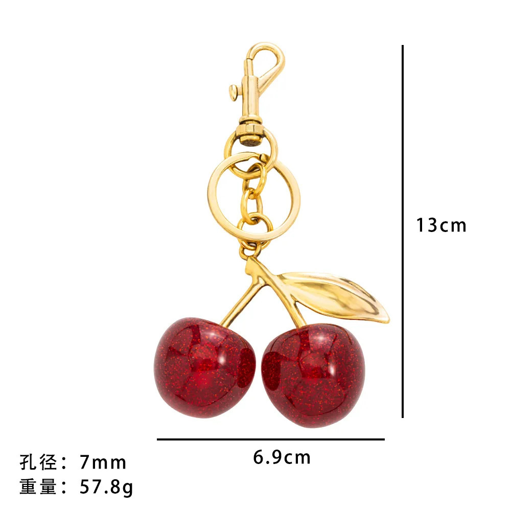 Personality Trendy Stainless Steel Acrylic Cherry Bag Keychain for Women Cute Summer Handbag DIY Jewelry Accessories No Fade 251219
