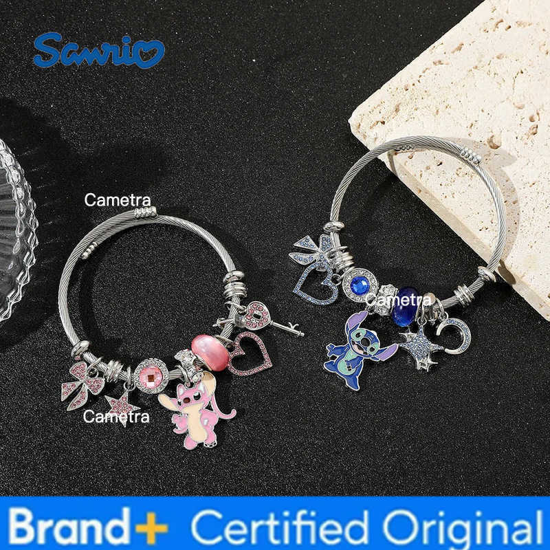 Sanrio Disney-Lilo Stitch Angel Charm Bracelets for Women and Girls Lovely Accessories for Fans Birthday and Christmas Gifts H251229