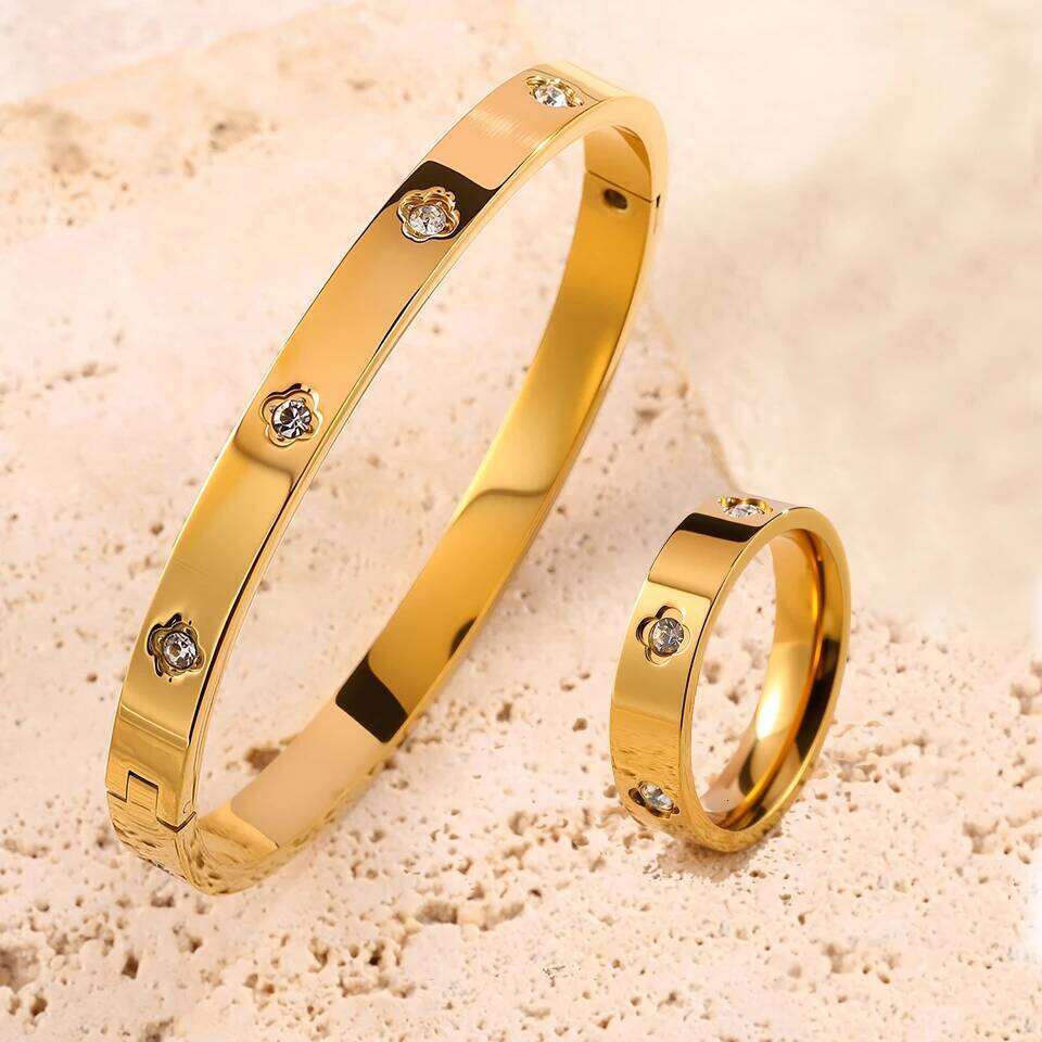 ZAKOL Luxury Brand Round CZ Inlaid Cross Nail Bracelet Ring Set for Women Men Waterproof Stainless Steel Jewelry