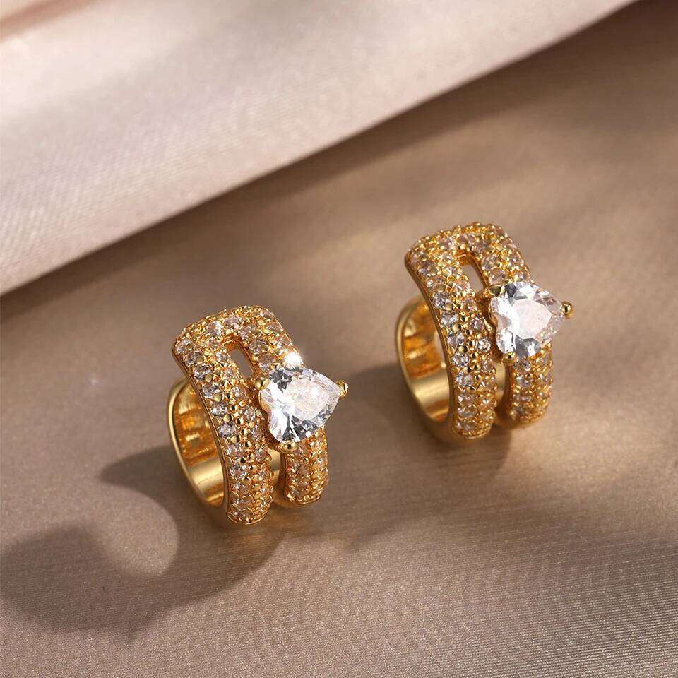 ZAKOL New Fashion Iced Out CZ Ear Clip Earring For Women Men Exquisite Shiny Zirconia Punk Hip-hop No Piercing Jewellery