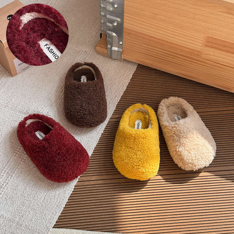 INS French Style Closed-Toe Cotton 2025 Winter New Korean Version Girls Slip-On Fleece-Lined Warm Furry Slippers