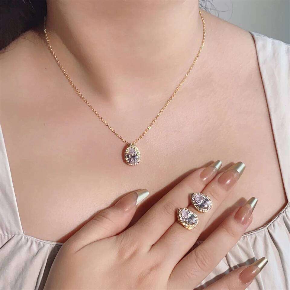 ZAKOL Classic Water Drop Zirconia Wedding Set for Women Shiny AAA Cubic Zircon Earrings Necklace Jewelry Sets Gift