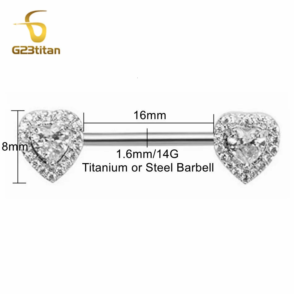 2pcs 14G Nipple Piercing Barbell Silver Color Crystal Zircon Heart Nipple Ring Girls Sexy Mammilla Thele Jewelry 251224
