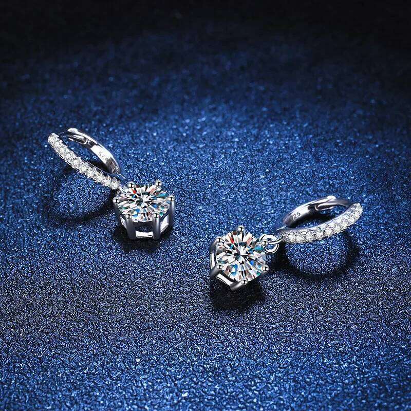 18K gold inlaid diamond earrings, classic and simple six claw moissanite PT950 platinum D-color women's earrings f0e