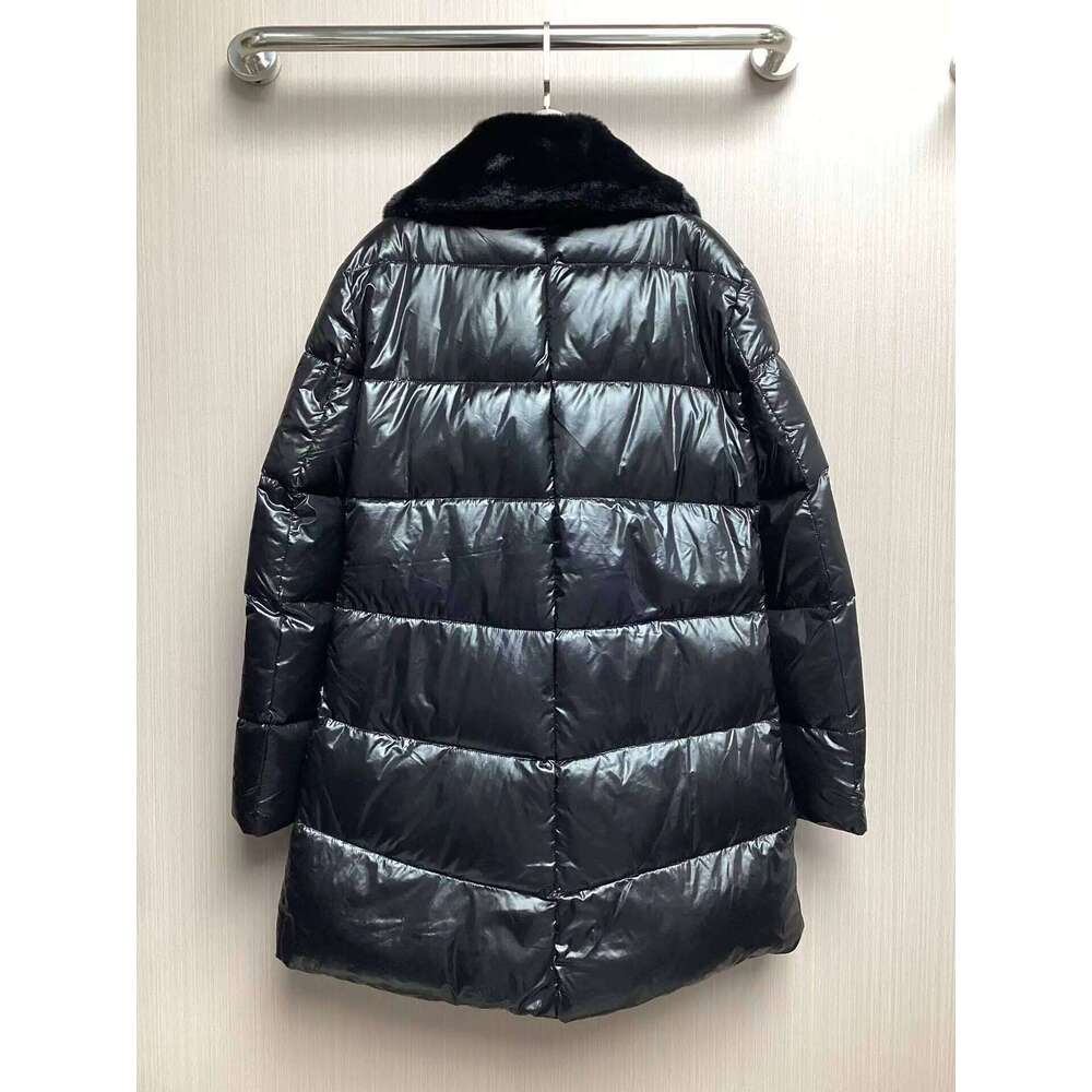 H New Large Collar Solid Color Warm Zipper Temperament Commuting Long Down Jacket