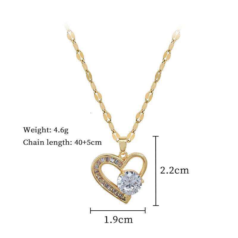 ZAKOL Exquisite Clear Zircon Heart-shaped Pendant Necklace for Women Gold Color Titanium Steel Chain Love Jewelry Gift