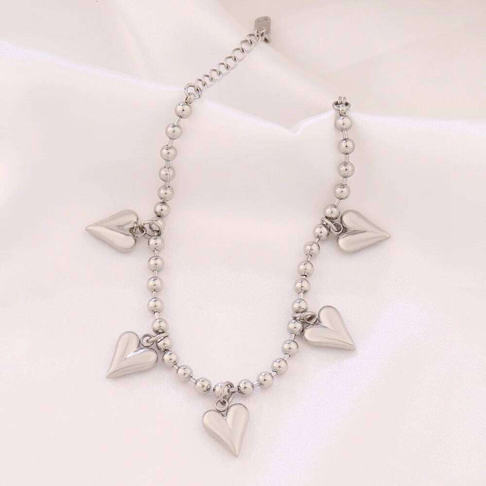 316L Stainless Steel Heart Pendant Bracelet For Women Fashion Gold Color Beads Chain Bracelets Jewelry 25H1229