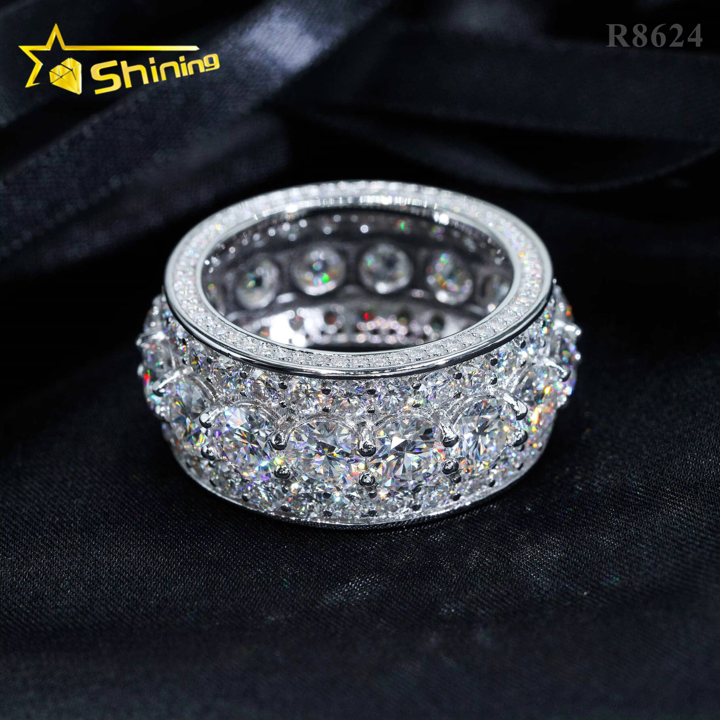 Drop Shipping Pass Diamond Tester 925 Sterling Silver White Gold Plated VVS Diamond Hip Hop Jewelry Diamond Moissanite Men Ring