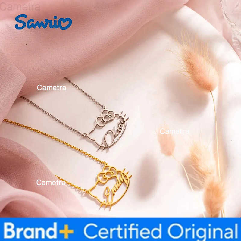 Sanrio Custom Cute Kitty Name Stainless Steel Pendant Necklace Cat Face with Name Hollow Pendant Mothers Day Gift Cat Lovers Jewelry H251229