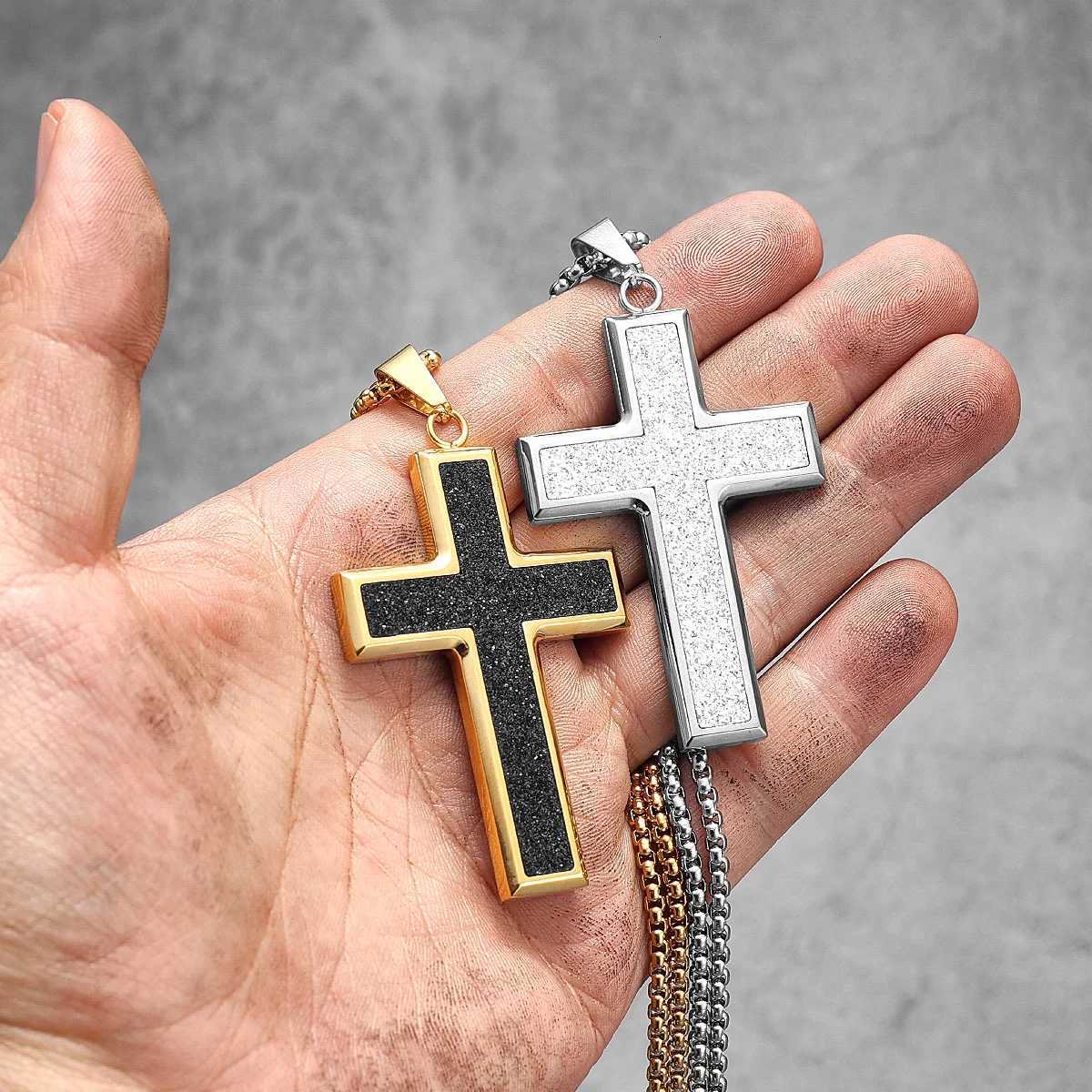 Simple Luxury Shining Cross Stainless Steel Men Women Necklaces Pendants Chain Punk Trendy Jewelry Creativity Gift Wholesale Y251227