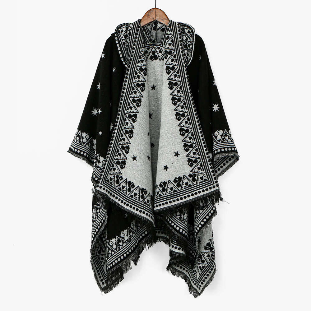 Autumn Winter New Ethnic Style Imitation Cashmere Warm Cape Simple Cold-Proof Matching Shawl For Women Eskeem