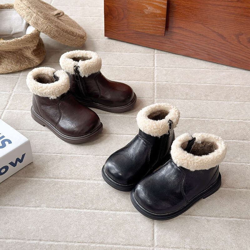 Ins British Style Martin 2025 Winter New Korean Version Girls' Fashion Short Thick Sole Fleece Lined Warm Cotton Boots