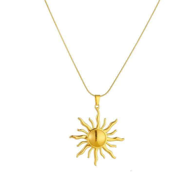 ZAKOL 316L Stainless Steel Golden Sun Pendant Necklace For Women Girl New Concise Solar Neck Chain Choker Jewelry Gift