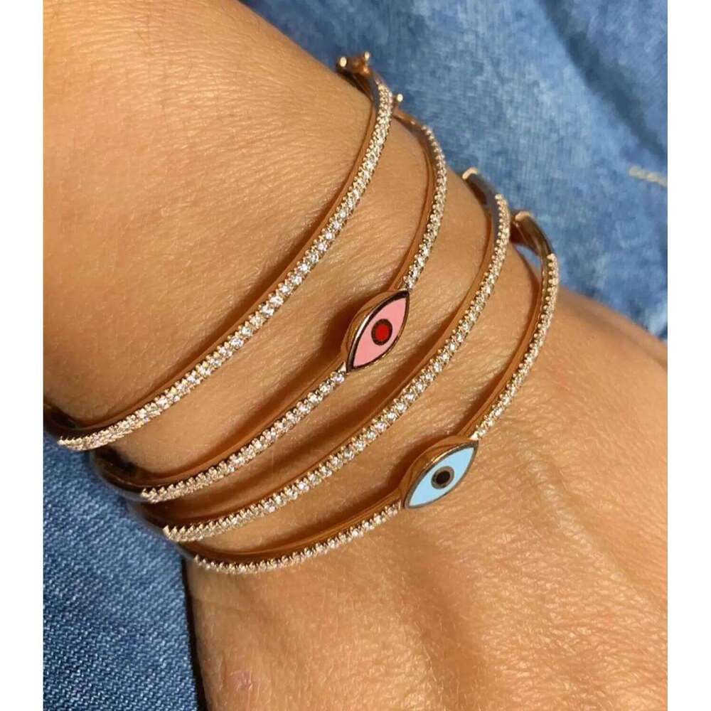Rose Gold Color Enamel Bangle Bracelet for Women Bohemia Boho Lucky Turkish Evil Eye Jewelry Fashion Wholesal 25H1229