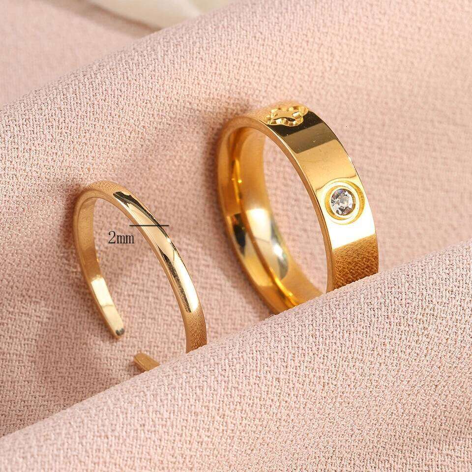 ZAKOL New Golden Stainless Steel Ring Set for Women Crystal Zircon Inlaid Engagement Anniversary Jewelry Gifts 2Pcs/Set