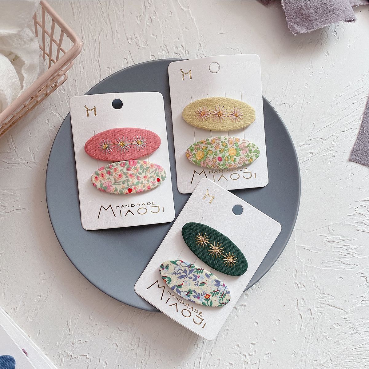 2Pcs/set BB Clips Oval Girls Bangs Hair Clip Embroidered Floral Fabric Hairpins for Toddler Kids Hair Accessories Gift Set C2021