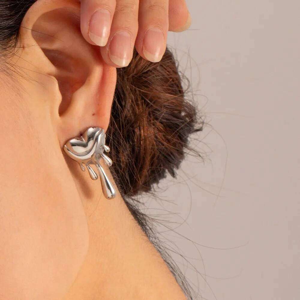 ZAKOL Trendy Waterproof Stainless Steel Heart Shape Melted Stud Earrings for Women French Fashion Everyday Jewelry Accessories
