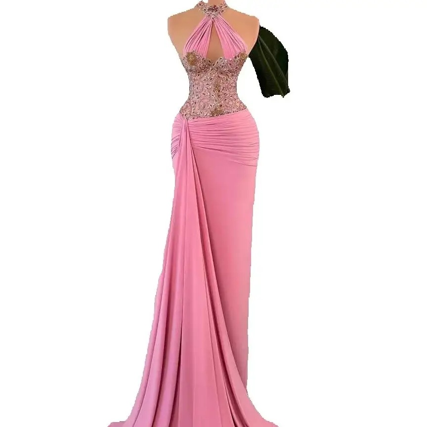 Luxury Halter Sequined Evening Dresses Sexy Sleeveless Rhinestones Mermaid Prom Dress Customized Floor Length Party Gown