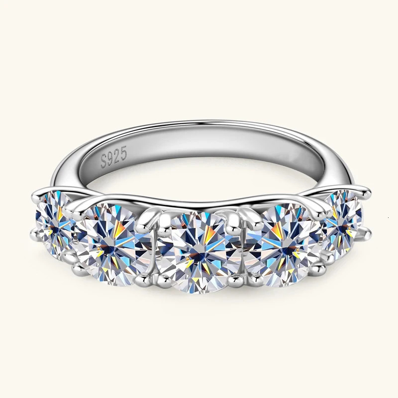 18k Plated 36CT All Rings for Women 5 Stones Sparkling Diamond Wedding Band S925 Sterling Silver Jewelry GRA 251225