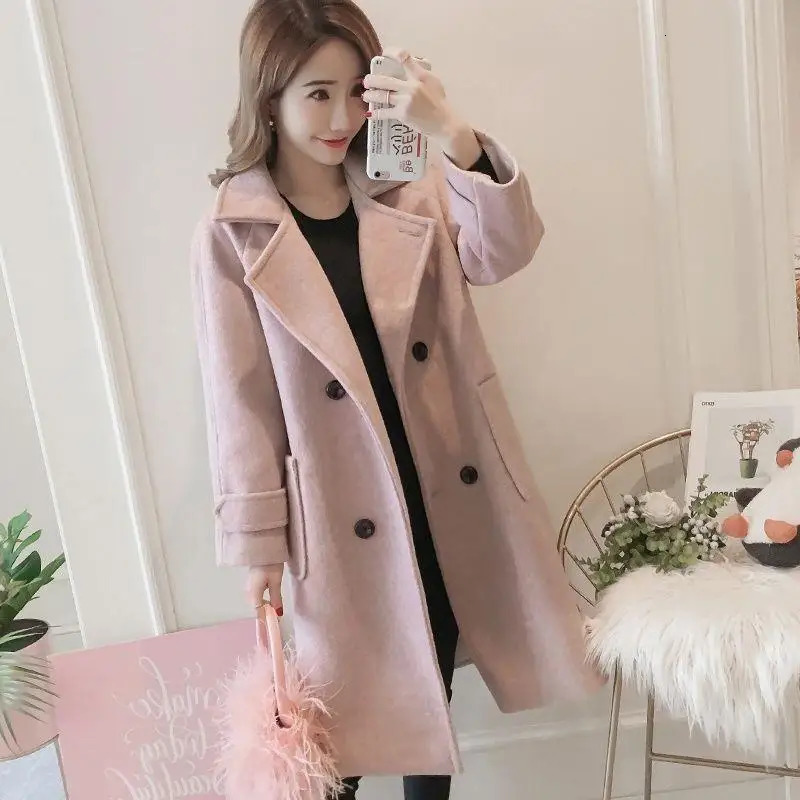 Padded Mixtures Jacket Woman Long Loose Cotton Wool Blend Coat for Women Pink Elegant Outerwears in Novelty High Quality 251216
