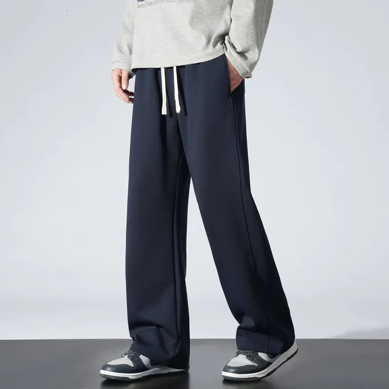 Winter Mens Wide Leg Pants 65 Cotton Velvet Lined Straight Sweatpants Solid Color Long Baggy Trousers for Outdoor Wear 251223