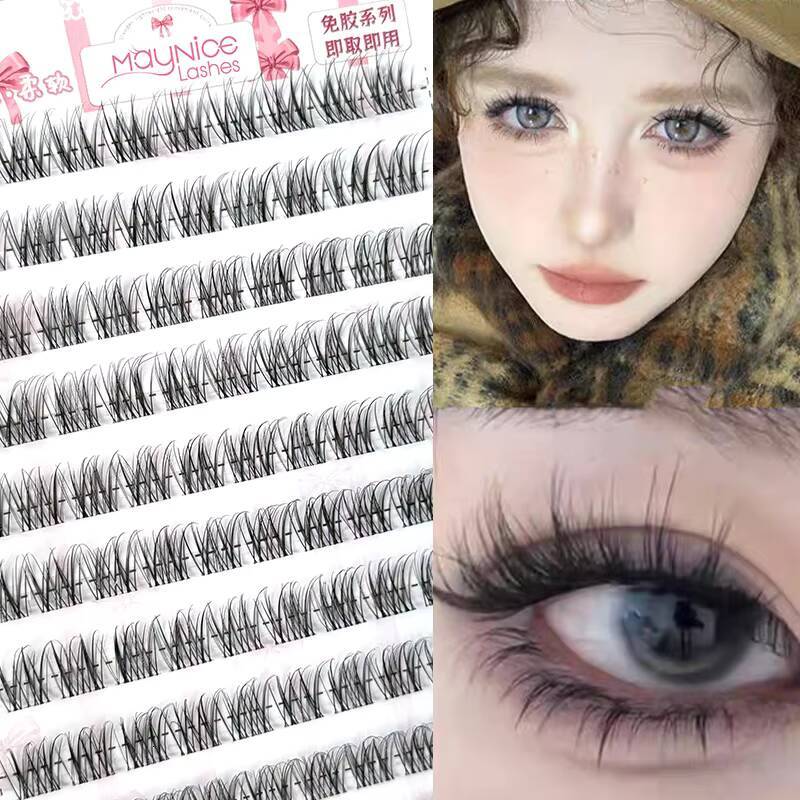 Hot Selling Luxury Clear Band Thin Base Press-on 3D Effect Cluster Eyelashes Custom Feather Style False Eyelashes