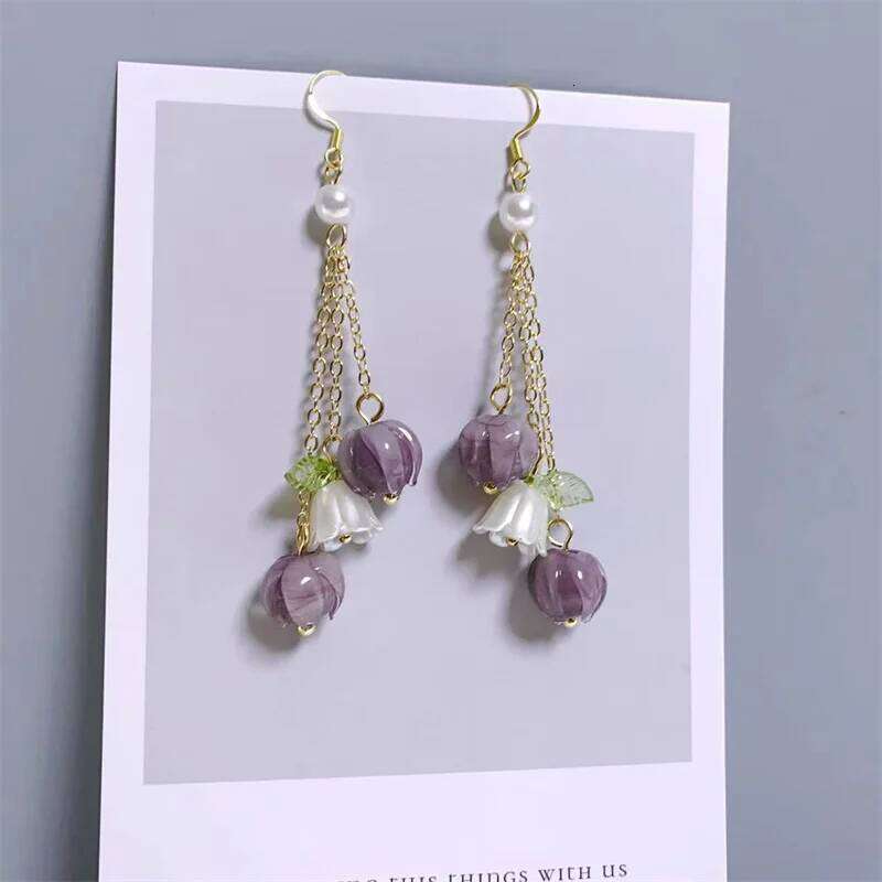 2025 New Sweet Temperament Small Fresh Bamboo White Lily Of The Valley Flower Elegant And Gentle Asymmetric Earrings C251227