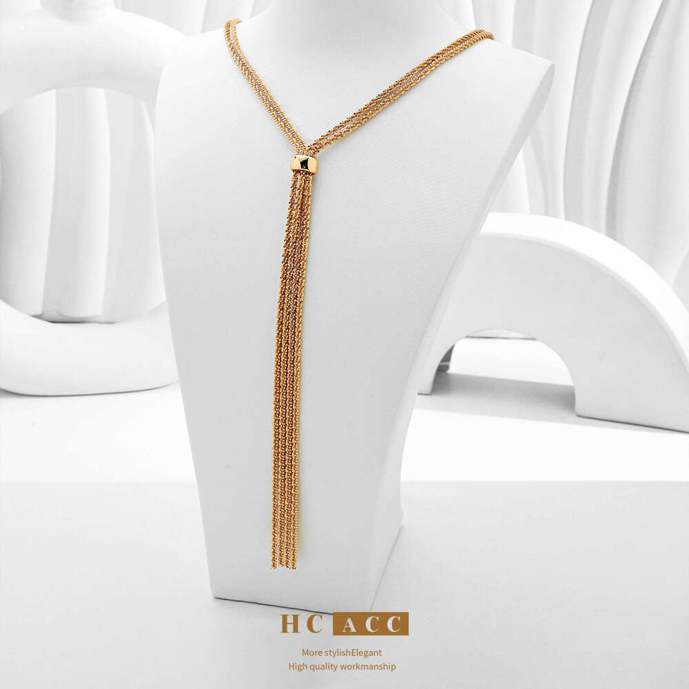 Cross-Border New Long Double-Layer gold Tassel Necklace Niche High-End Fashion Choker Design Sweater Chain Accessory