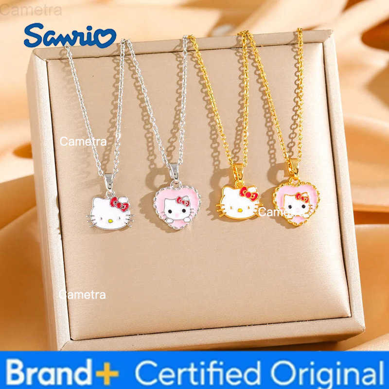 Sanrio Romantic Sweet Cute Hello Kitty Heart Pendant Necklaces for Women Girls Lovely Stainless Steel Chain Jewelry Gifts H251229