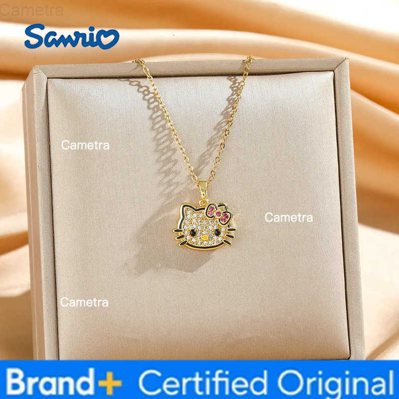 Sanrio Bling Zircon Hello Kitty Pendant Necklace for Women Girls Stainless Steel Chain Cute Kitty Accessories Jewelry Gifts H251229