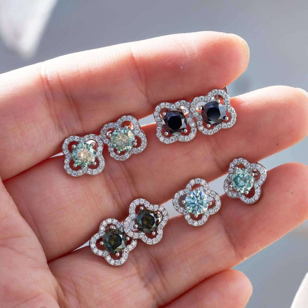 5mmx2pcs Moissanite Earrings Flower 925 Sterling Silver D Color Diamond Ear Stud for Women Wedding Anniversary Fine Jewelry 0c3