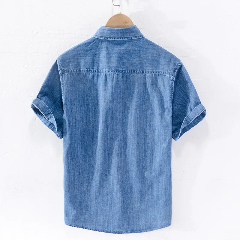 Men Denim Shirt Thin Summer Half Sleeve Casual Top Loose Trendy Handsome Short Sleeve Camping Denim Short Sleeve Jacket 251224