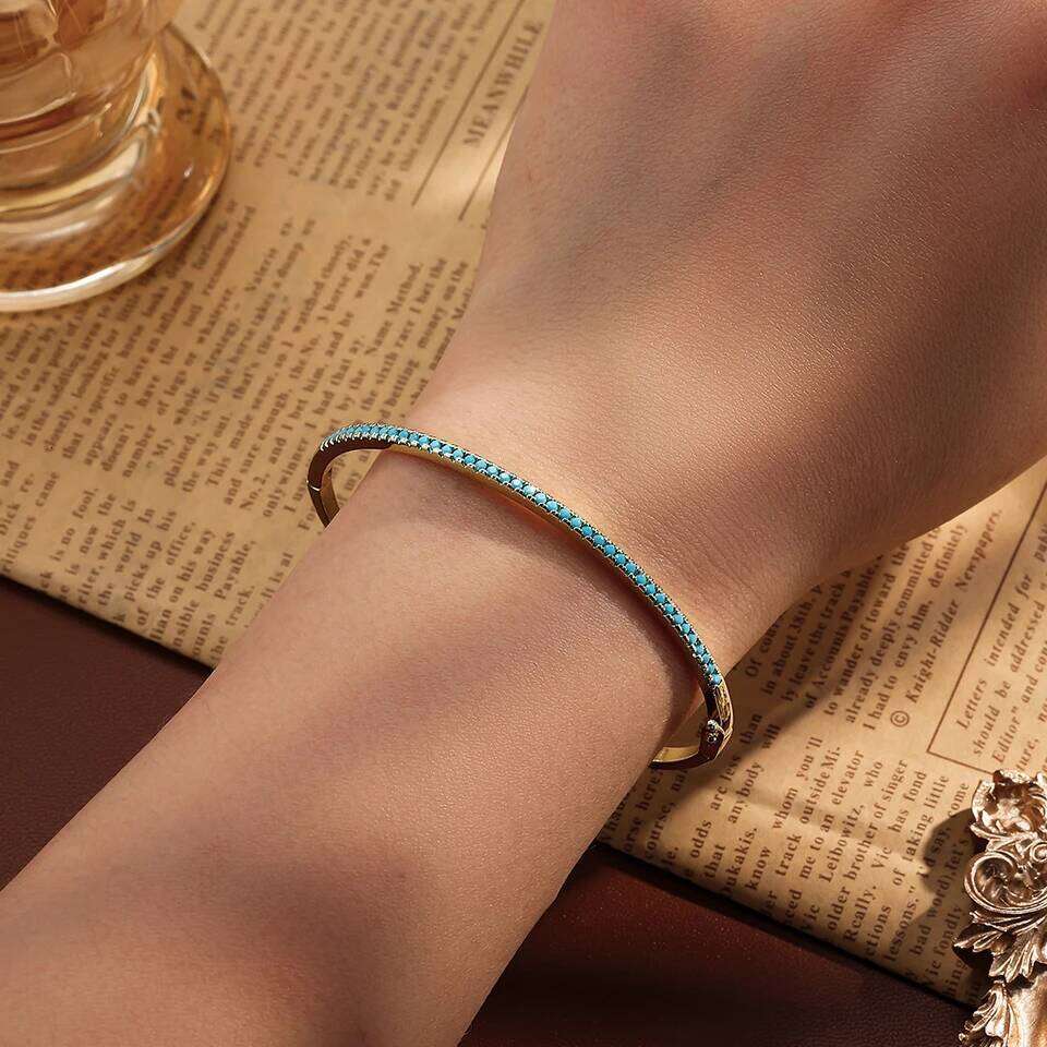 ZAKOL Brand New Blue Turquoise Micro-intact Zircon Bangle for Women Shiny CZ Tennis Bracelet Delicate Jewelry Gift