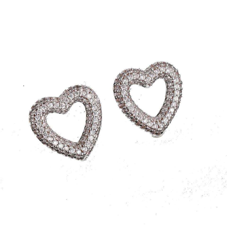 ZAKOL Gorgeous Micro-intact Zircon Hollow Heart Stud Earrings for Women Shining Niche Design Wedding Ear Accessories