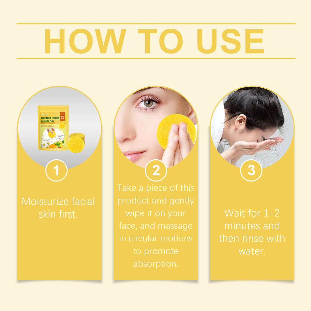 Hoygi Turmeric Kojic Acid Pads Gentle Facial Cleansing Skin Care Moisturizing Oil Control Refreshing Cleanser