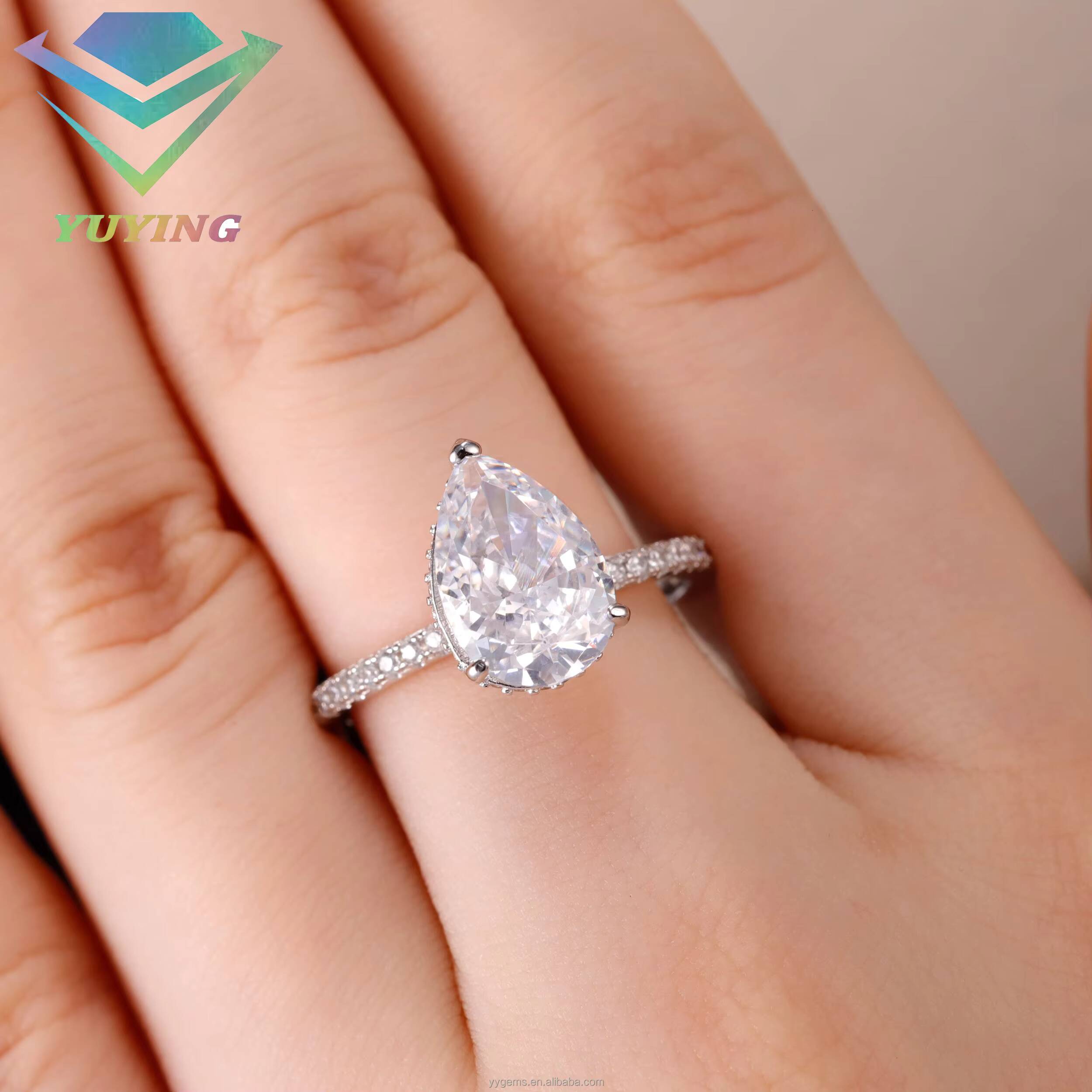 Fine Jewelry Engagement Ring Real 14K White Gold 7x10mm Pear Cut Moissanite Diamond Wedding Ring